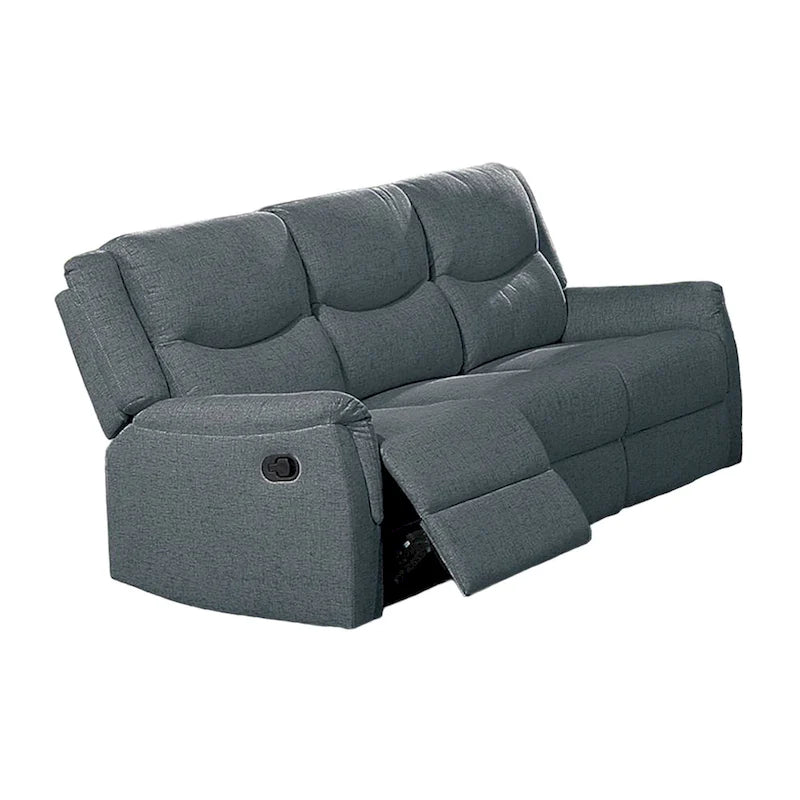 Manuelles Relaxsofa mit Kissenarmlehnen, 190,5 cm breit, grauer Kunstleinenstoff