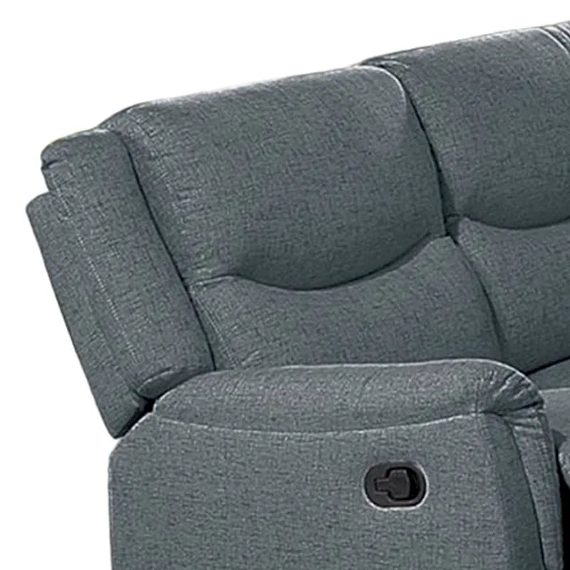 Manuelles Relaxsofa mit Kissenarmlehnen, 190,5 cm breit, grauer Kunstleinenstoff