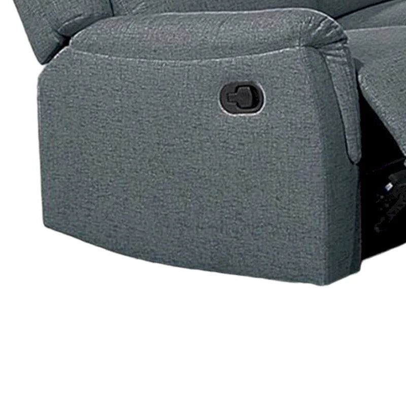 Manuelles Relaxsofa mit Kissenarmlehnen, 190,5 cm breit, grauer Kunstleinenstoff