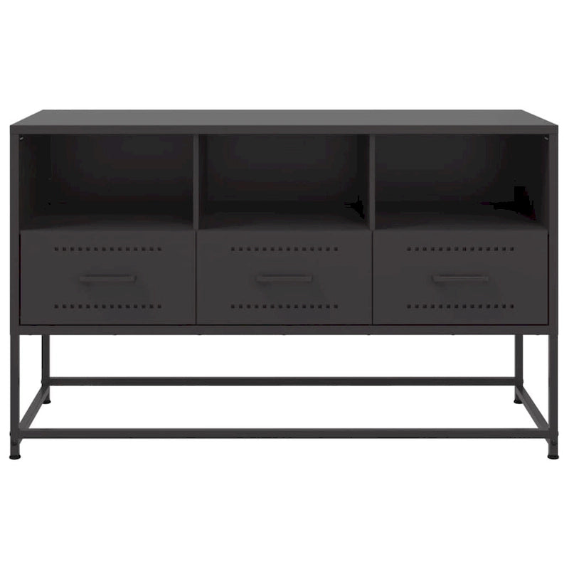 Industrialer TV-Ständer aus Stahl mit 3 Schubladen und offenen Fächern – 100,5 cm L x 39 cm B x 60,5 cm H