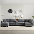 U-förmiges Chenille-Sofa mit Ottomane, Konsole, Getränkehalter, breiter Sitzfläche, USB