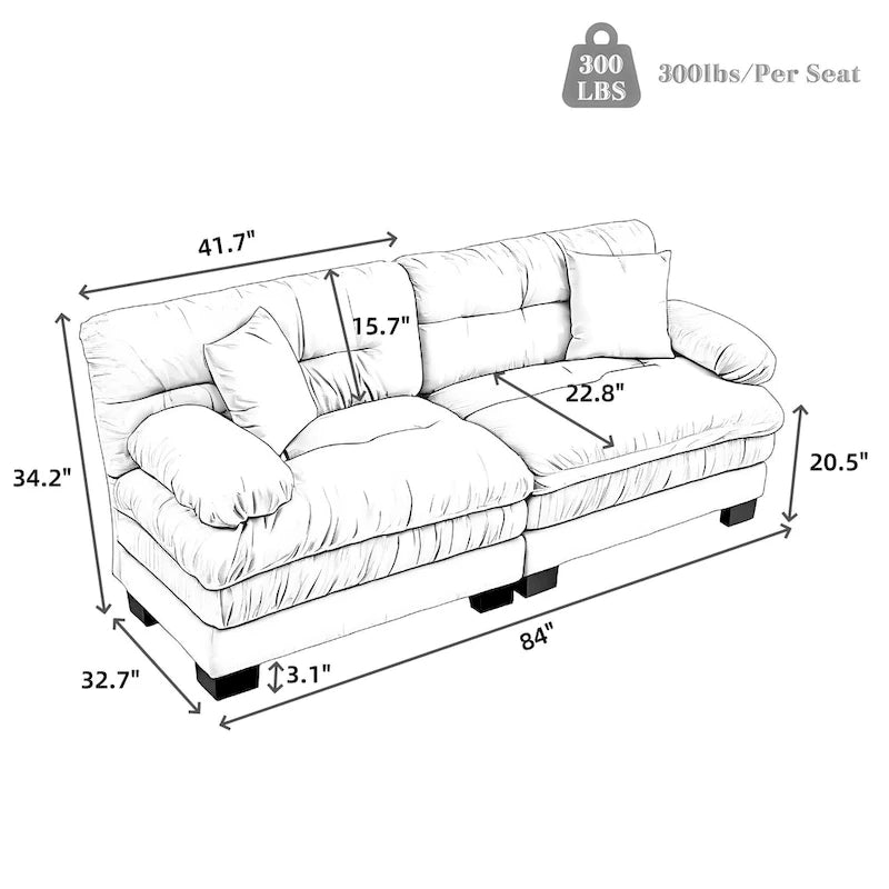 84 Polster-3-Sitzer-Sofa mit Memory-Schaum & Komfortkissen