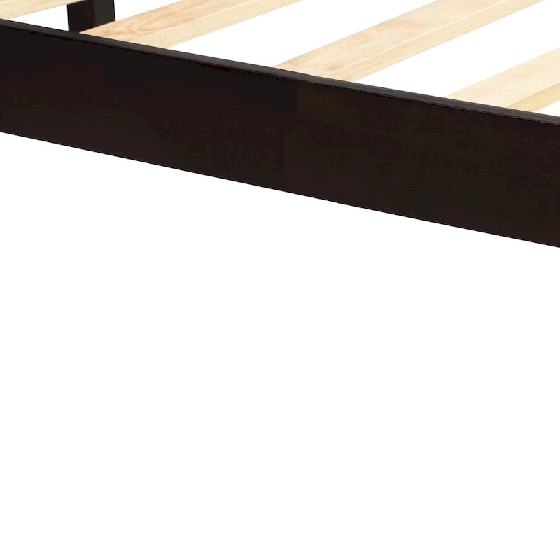 Schwarzes Kiefernholz-Doppelbettgestell mit Kopfteil – Holzlattenrostunterstützung, kein Boxspringbett erforderlich