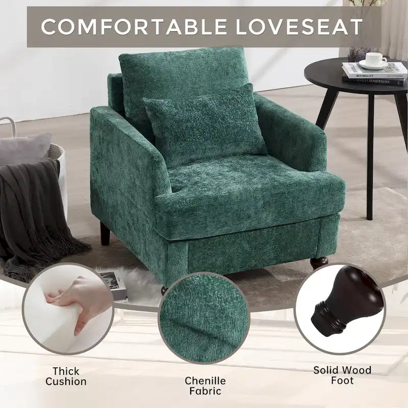 29,53" Chenille-Sessel mit Massivholzrahmen und Kissen
