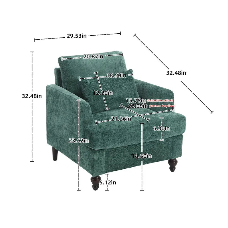 29,53" Chenille-Sessel mit Massivholzrahmen und Kissen