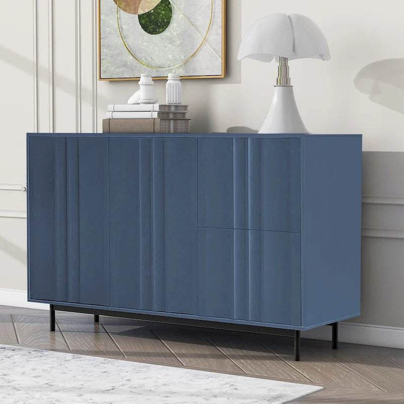 Moderner Wellenmuster-Aufbewahrungsschrank mit 2 Türen, 2 Schubladen und verstellbaren Einlegeböden