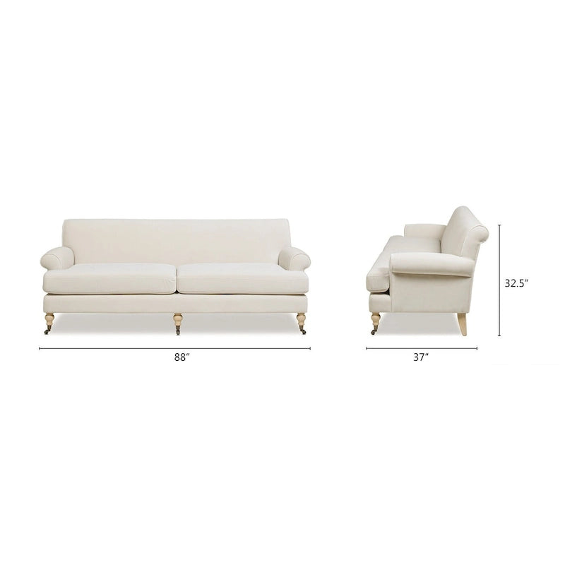 88" Zweisitziges Sofa mit Rollen und fester Rückenlehne