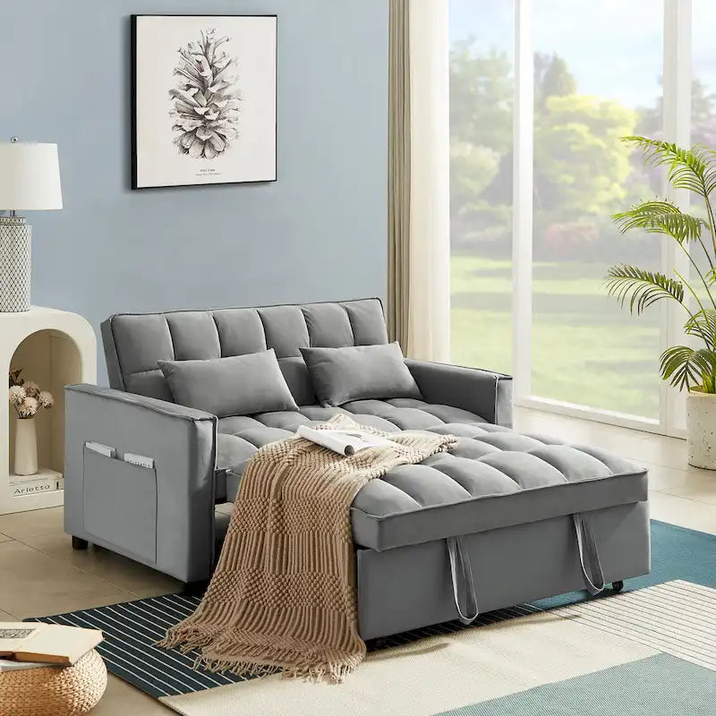 Samtiges umwandelbares Loveseat Schlafsofa mit 2 Kissen
