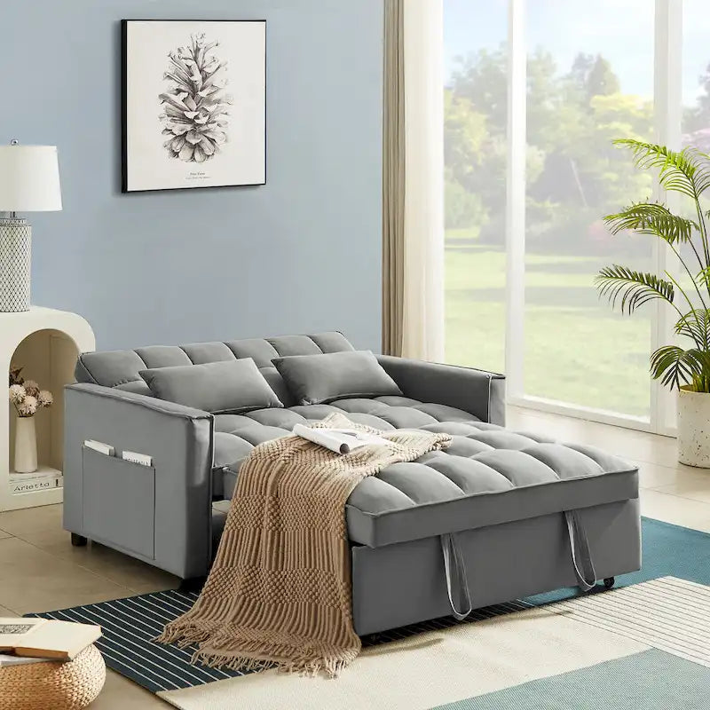 Samtiges umwandelbares Loveseat Schlafsofa mit 2 Kissen