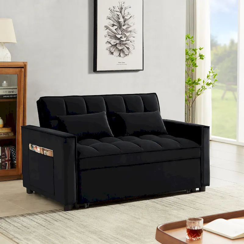 Samtiges umwandelbares Loveseat Schlafsofa mit 2 Kissen