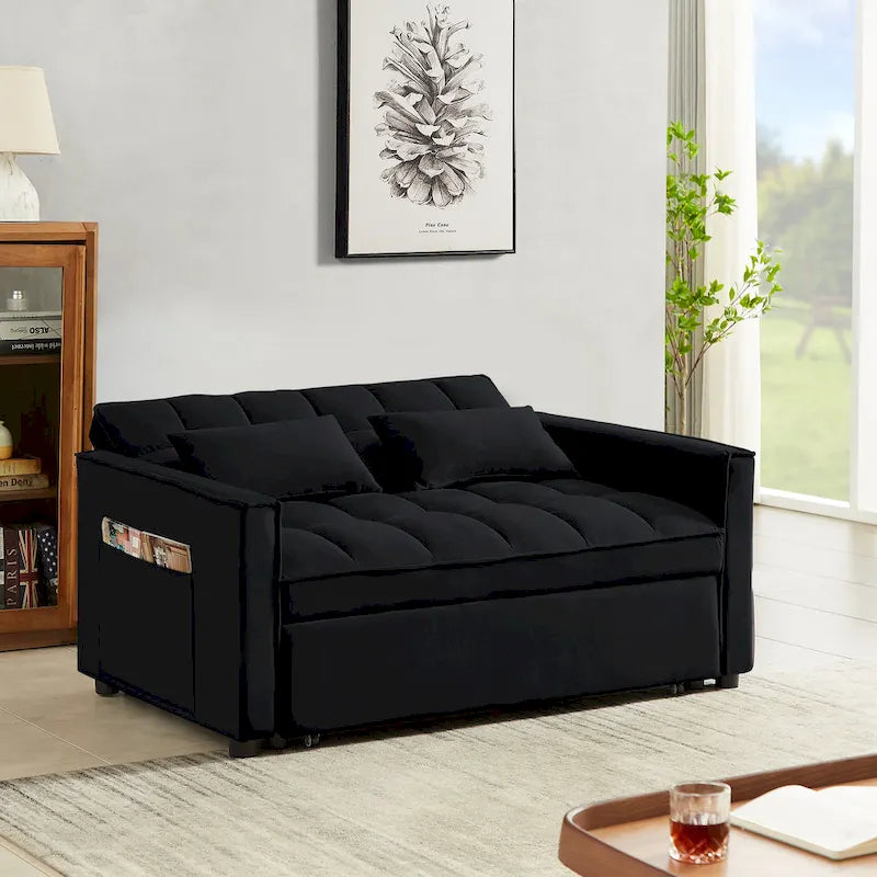 Samtiges umwandelbares Loveseat Schlafsofa mit 2 Kissen