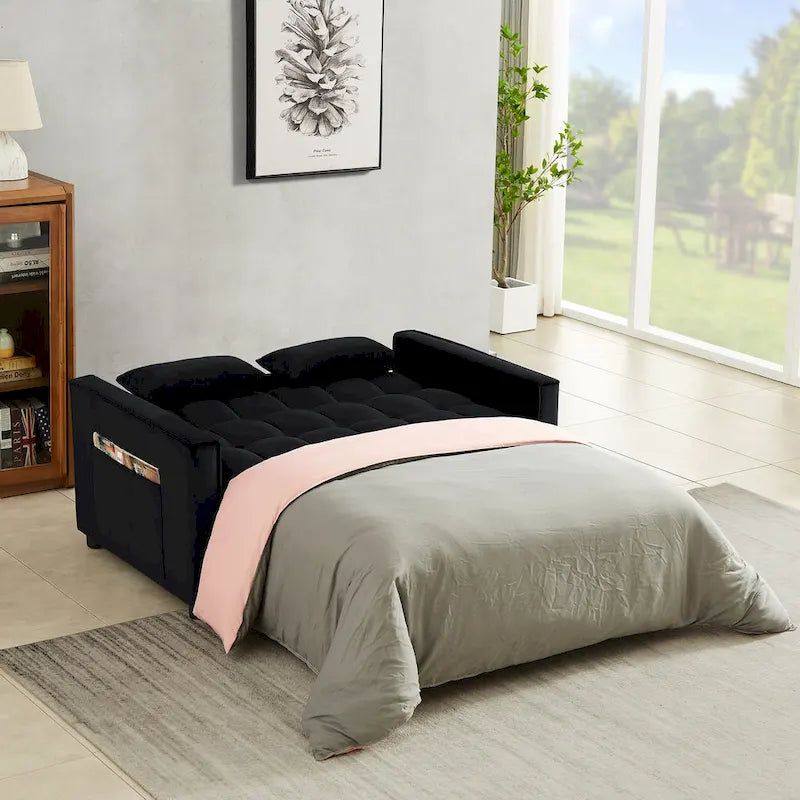 Samtiges umwandelbares Loveseat Schlafsofa mit 2 Kissen