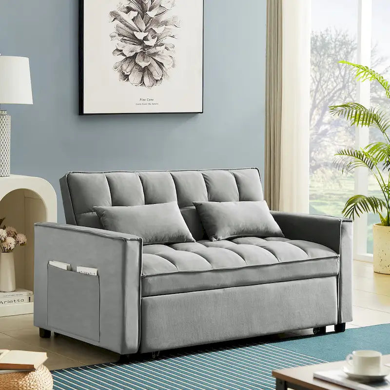 Samtiges umwandelbares Loveseat Schlafsofa mit 2 Kissen