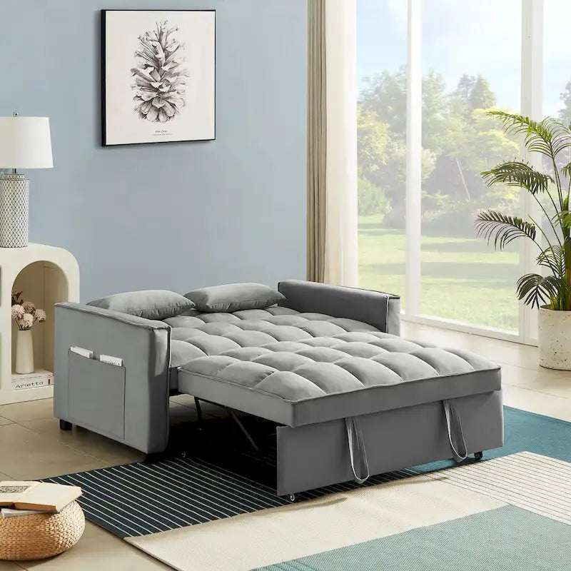 Samtiges umwandelbares Loveseat Schlafsofa mit 2 Kissen