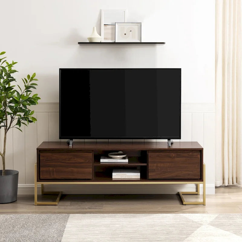 Moderner TV-Ständer mit 2 Schubladen und Metallfuß – 152 cm breit