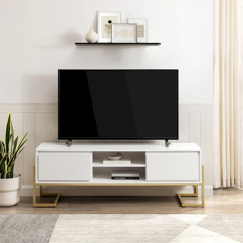 Moderner TV-Ständer mit 2 Schubladen und Metallfuß – 152 cm breit