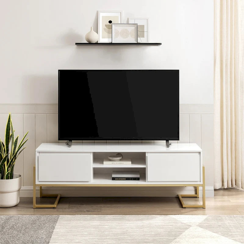 Moderner TV-Ständer mit 2 Schubladen und Metallfuß – 152 cm breit