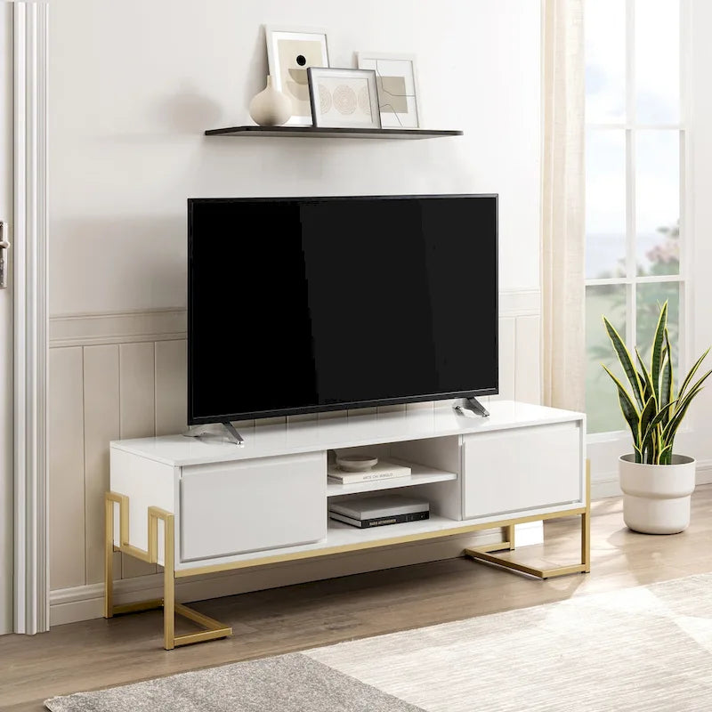 Moderner TV-Ständer mit 2 Schubladen und Metallfuß – 152 cm breit