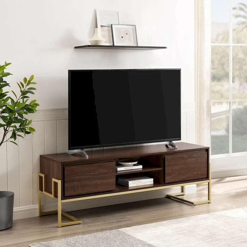 Moderner TV-Ständer mit 2 Schubladen und Metallfuß – 152 cm breit