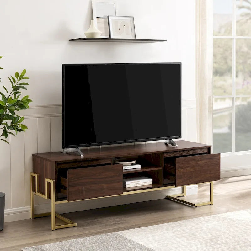Moderner TV-Ständer mit 2 Schubladen und Metallfuß – 152 cm breit
