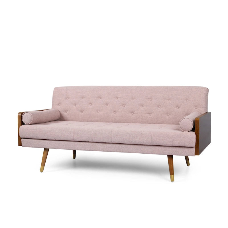 Mid-Century Modern Sofa aus getuftetem Stoff – Hellrosa oder Marineblau