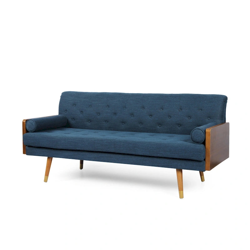 Mid-Century Modern Sofa aus getuftetem Stoff – Hellrosa oder Marineblau