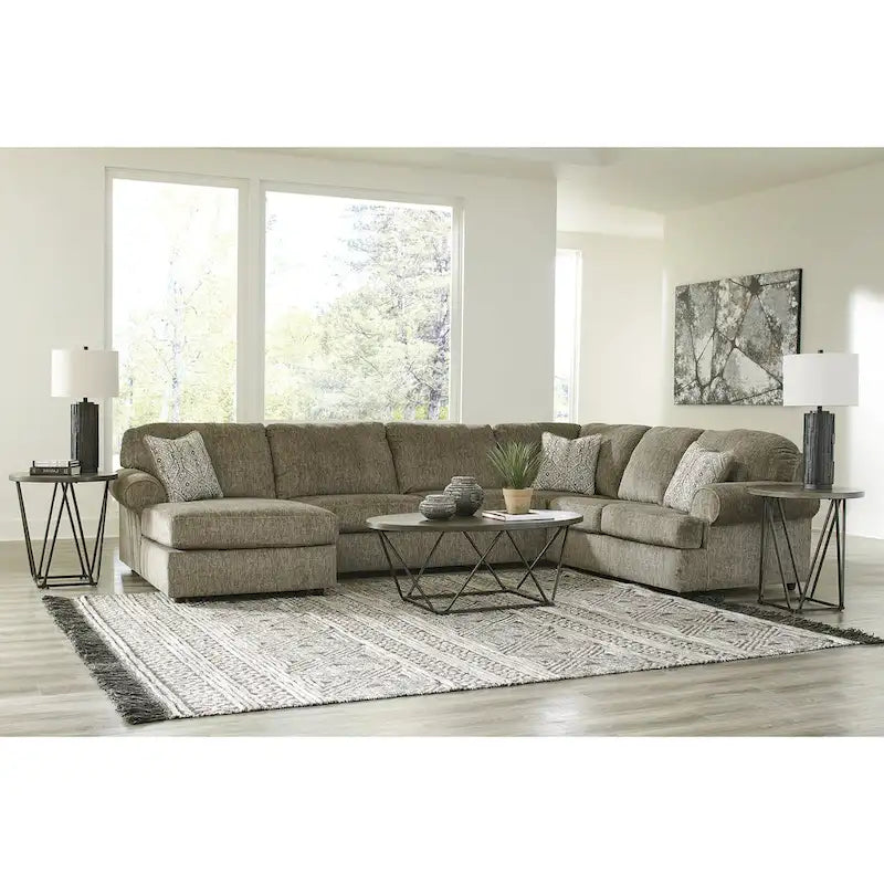 Braunes 3-teiliges Sektionalsofa mit Chaiselongue – 363 cm B x 241 cm T x 89 cm H
