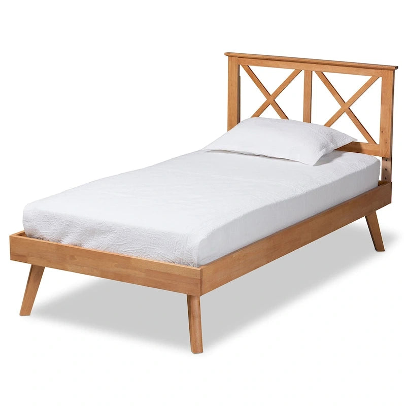 Modernes Podestbett aus braun lackiertem Holz