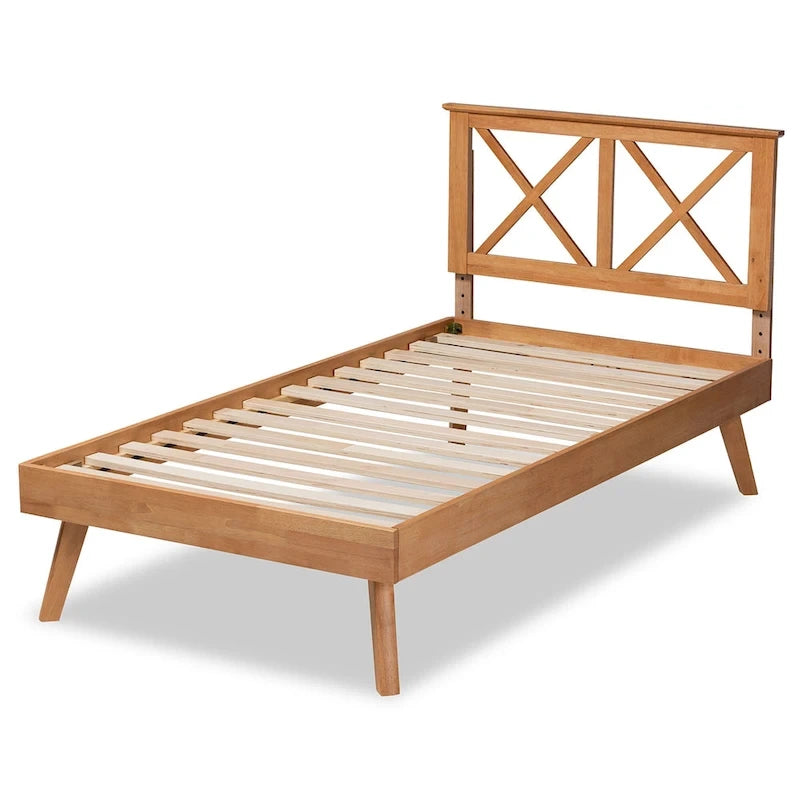 Modernes Podestbett aus braun lackiertem Holz
