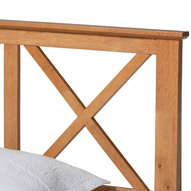 Modernes Podestbett aus braun lackiertem Holz