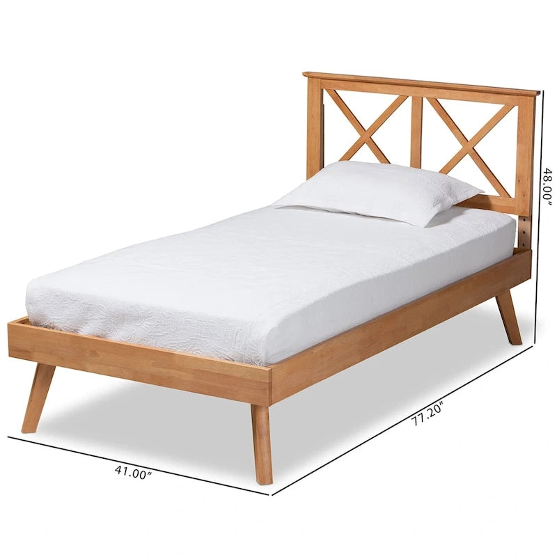 Modernes Podestbett aus braun lackiertem Holz