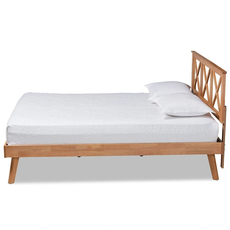 Modernes Podestbett aus braun lackiertem Holz