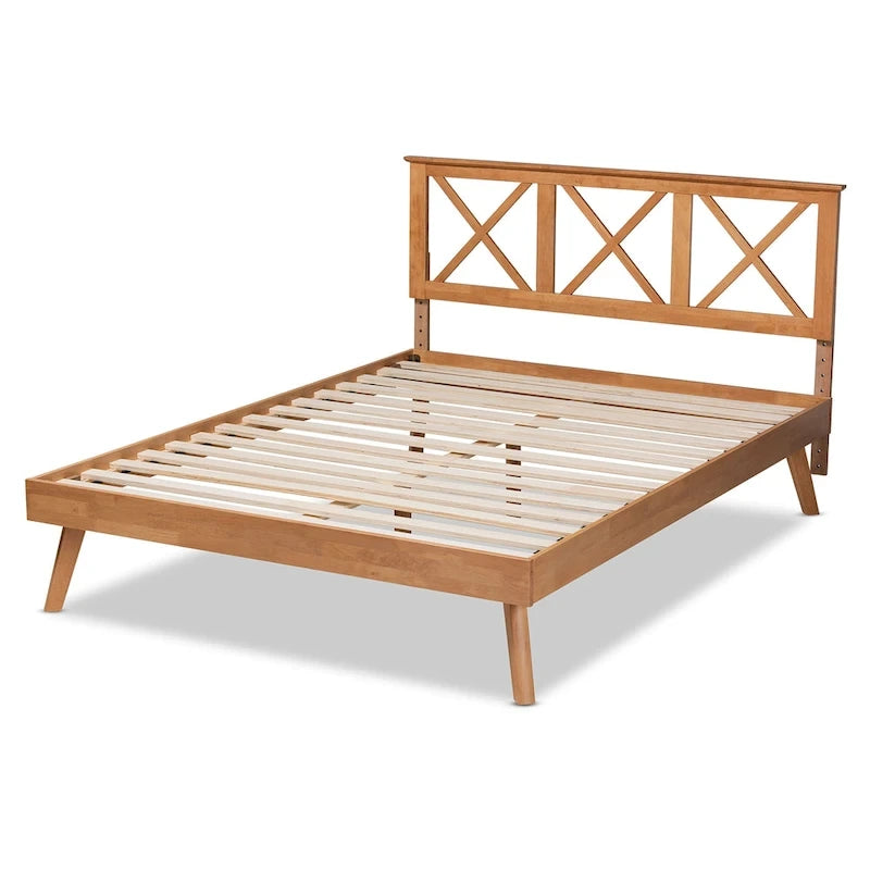 Modernes Podestbett aus braun lackiertem Holz