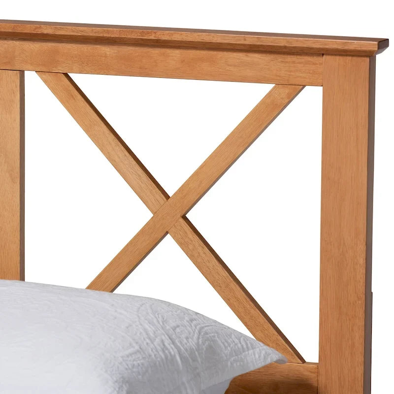 Modernes Podestbett aus braun lackiertem Holz