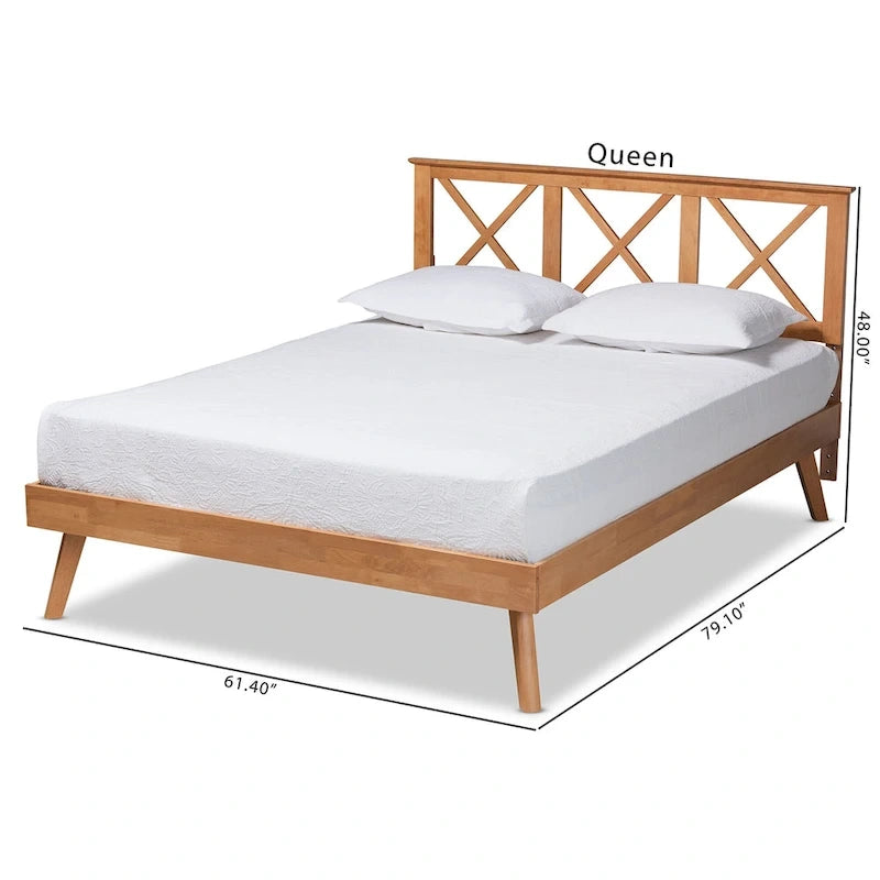 Modernes Podestbett aus braun lackiertem Holz