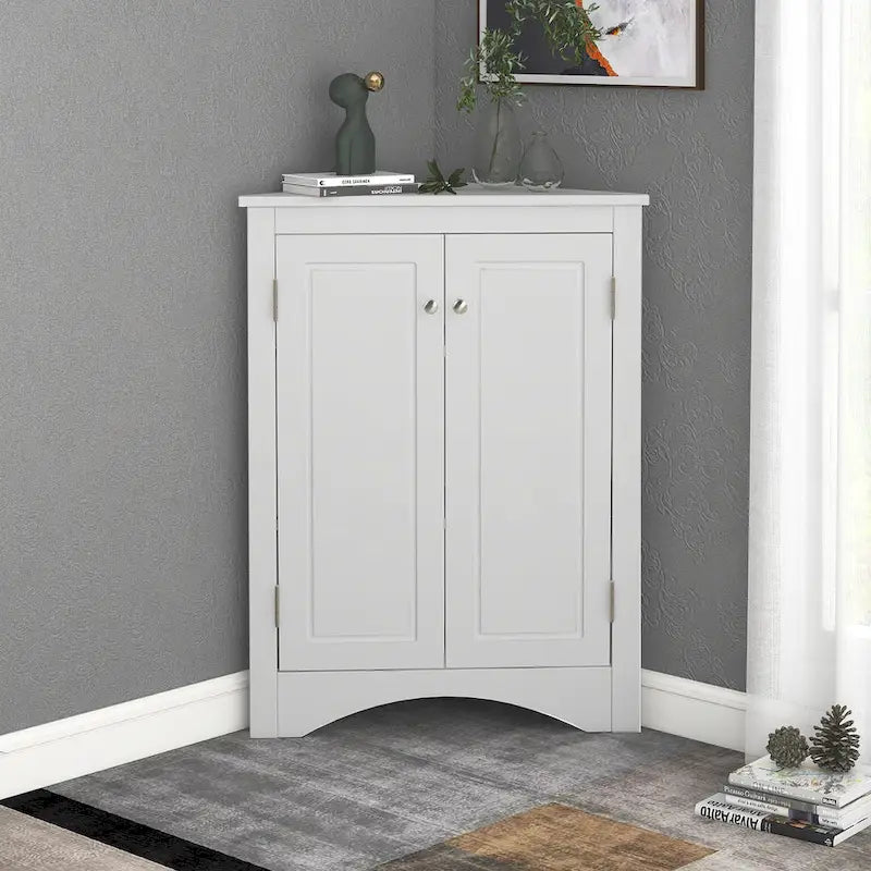 Weißer dreieckiger Badezimmerschrank mit verstellbaren Einlegeböden – 17,2B x 17,2T x 31,5H