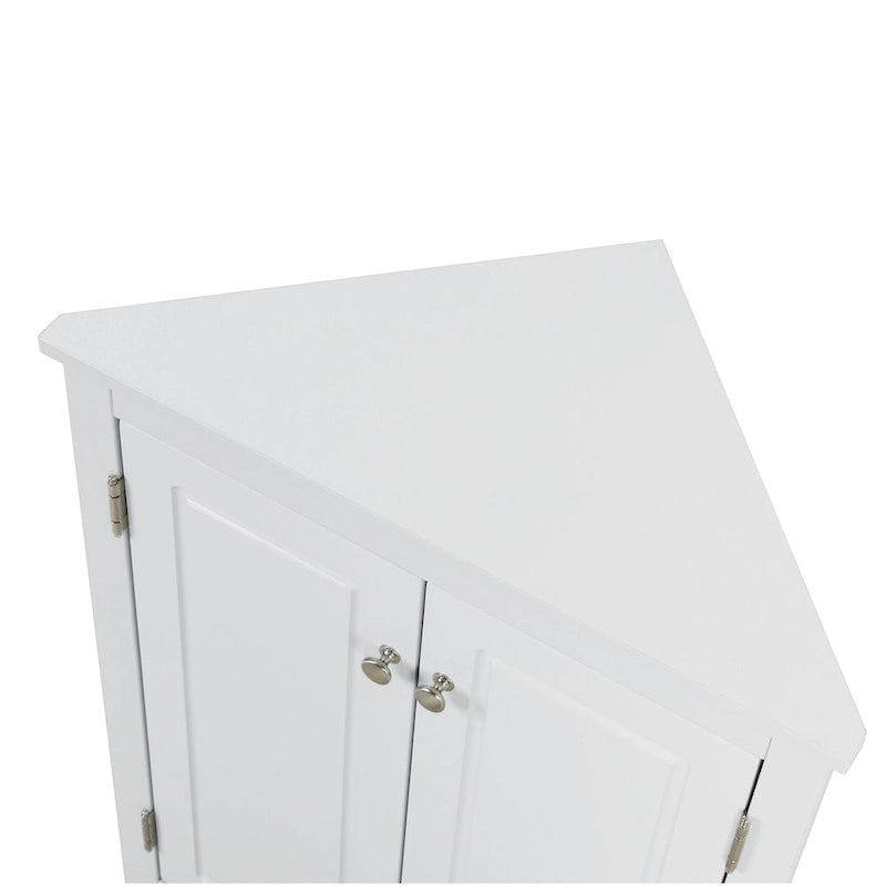 Weißer dreieckiger Badezimmerschrank mit verstellbaren Einlegeböden – 17,2B x 17,2T x 31,5H