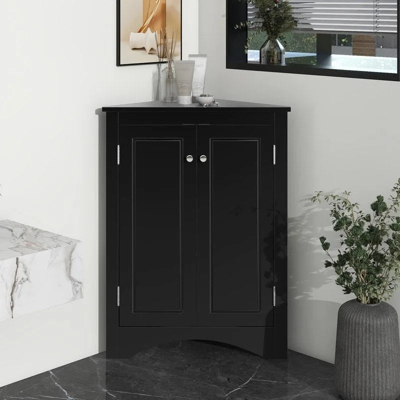 Weißer dreieckiger Badezimmerschrank mit verstellbaren Einlegeböden – 17,2B x 17,2T x 31,5H
