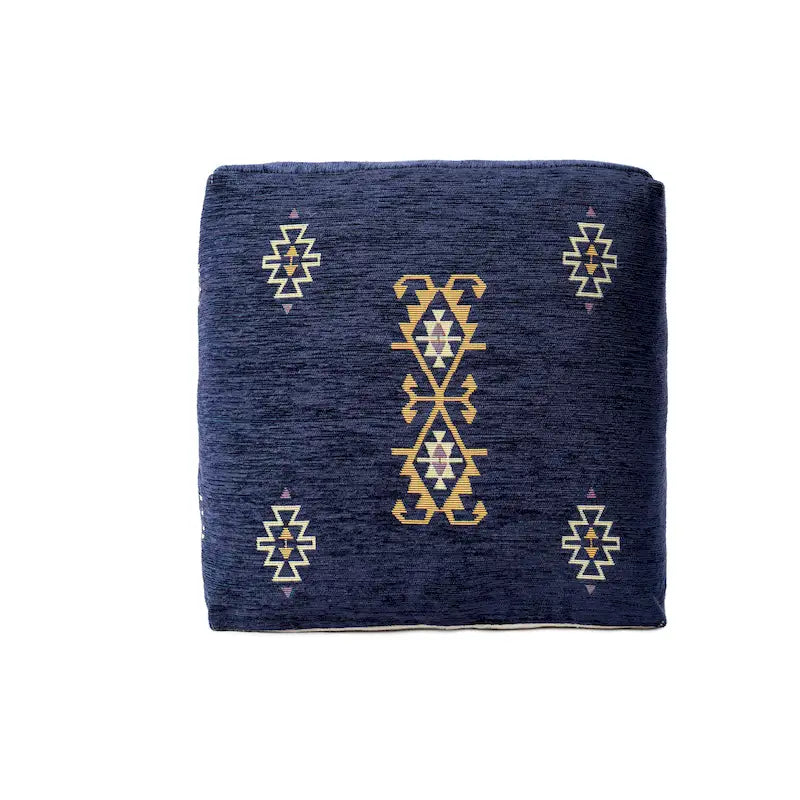 Navy/Senf Traditioneller Damast Pouf aus Polyestermischgewebe
