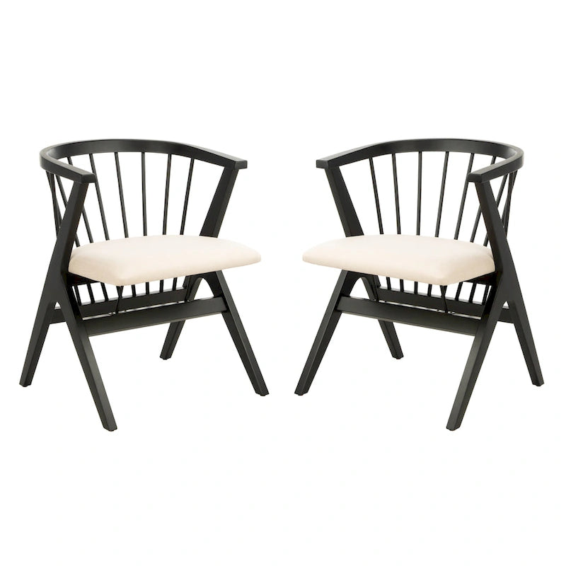 Esszimmerstuhl mit Spindellehne und beigem Kissen, 2er-Set – 56 cm B x 56 cm T x 76 cm H