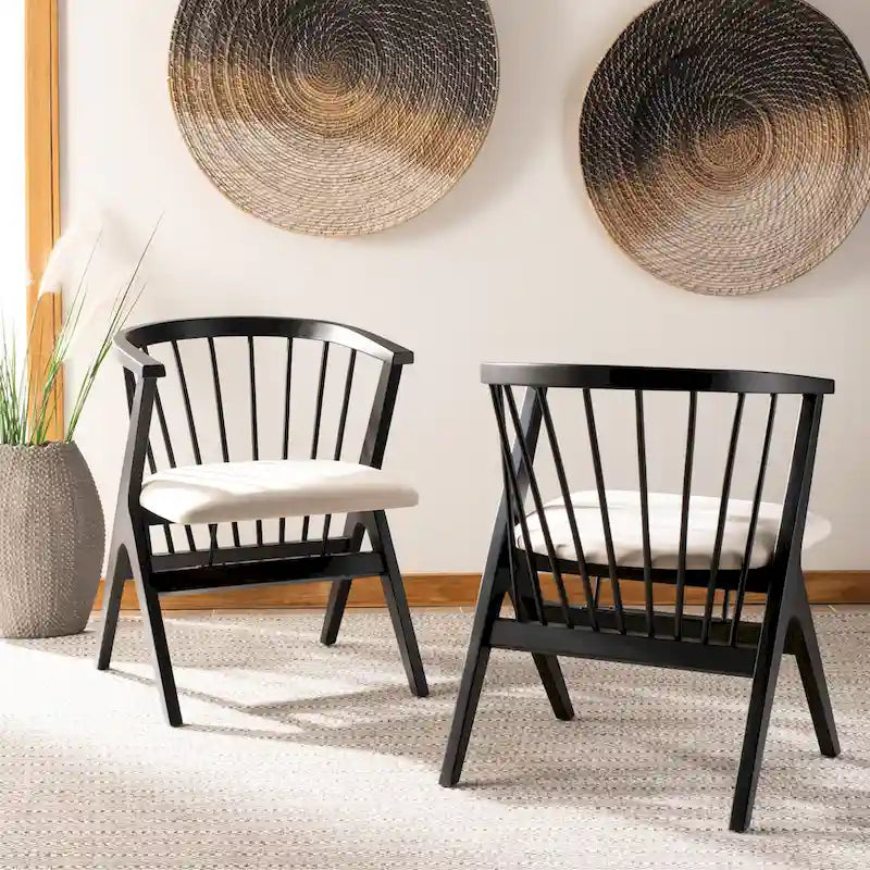 Esszimmerstuhl mit Spindellehne und beigem Kissen, 2er-Set – 56 cm B x 56 cm T x 76 cm H