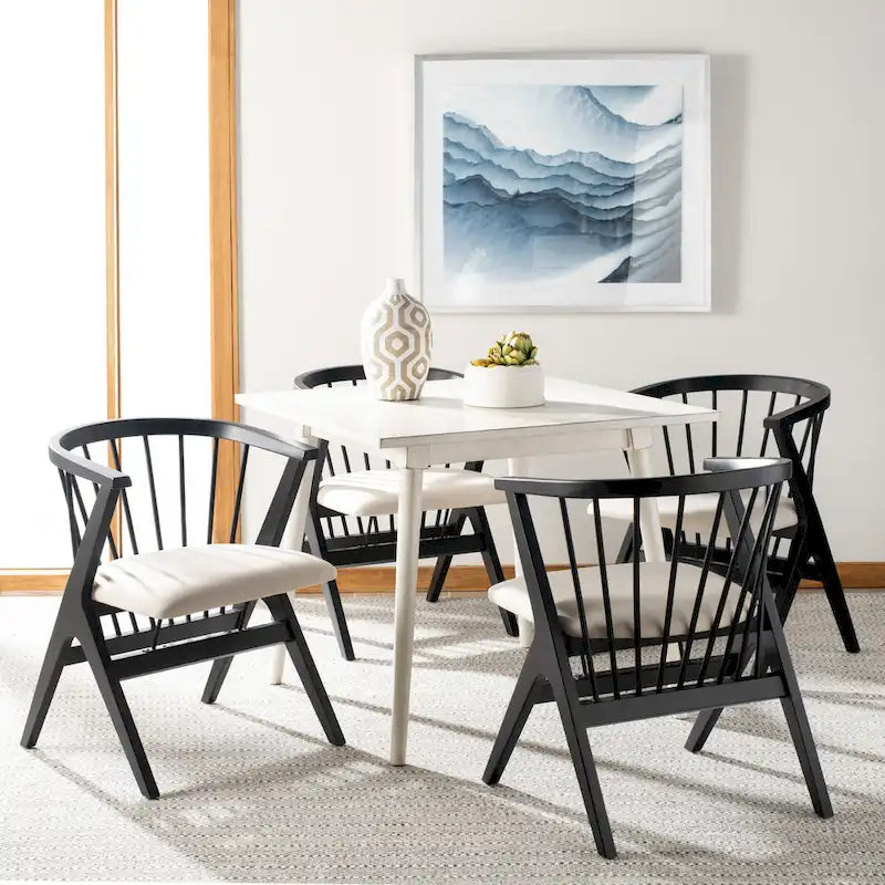 Esszimmerstuhl mit Spindellehne und beigem Kissen, 2er-Set – 56 cm B x 56 cm T x 76 cm H