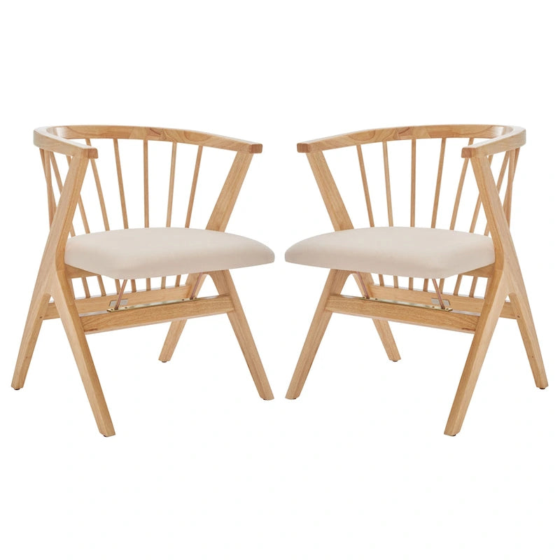 Esszimmerstuhl mit Spindellehne und beigem Kissen, 2er-Set – 56 cm B x 56 cm T x 76 cm H