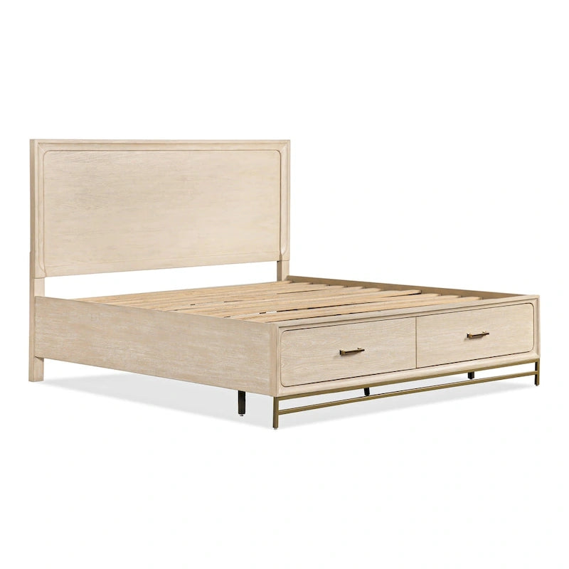 Übergangseiche Massivholz 2-teiliges Bett- und Nachttisch-Schlafzimmer-Set
