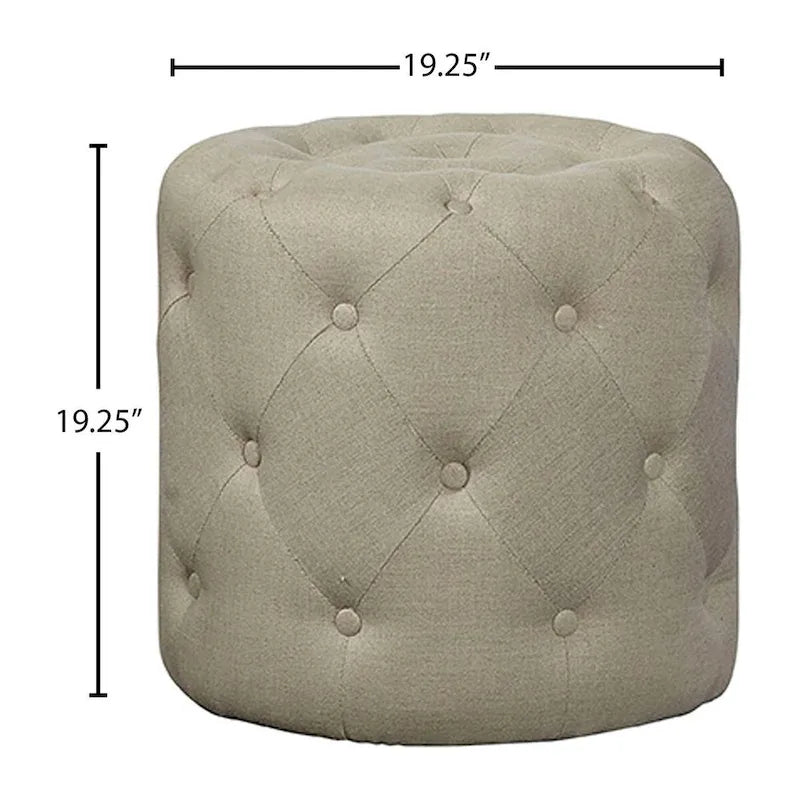 Getufteter Leinenfußhocker - Zylindrischer Pouf mit Knopfheftung