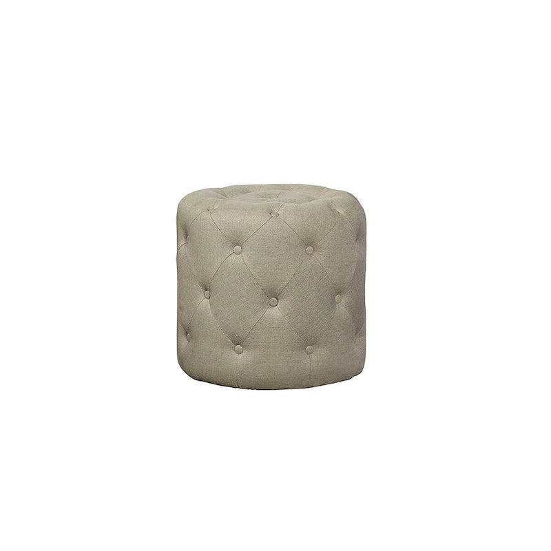 Getufteter Leinenfußhocker - Zylindrischer Pouf mit Knopfheftung
