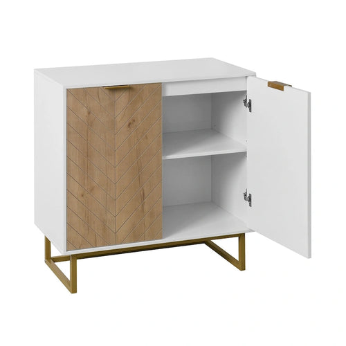 2-türiges Buffet-Sideboard, weißer Holzschrank mit verstellbarem Regal für Wohnzimmer, Küche, Schlafzimmer