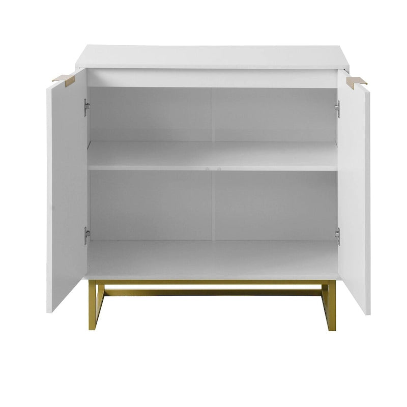 2-türiges Buffet-Sideboard, weißer Holzschrank mit verstellbarem Regal für Wohnzimmer, Küche, Schlafzimmer