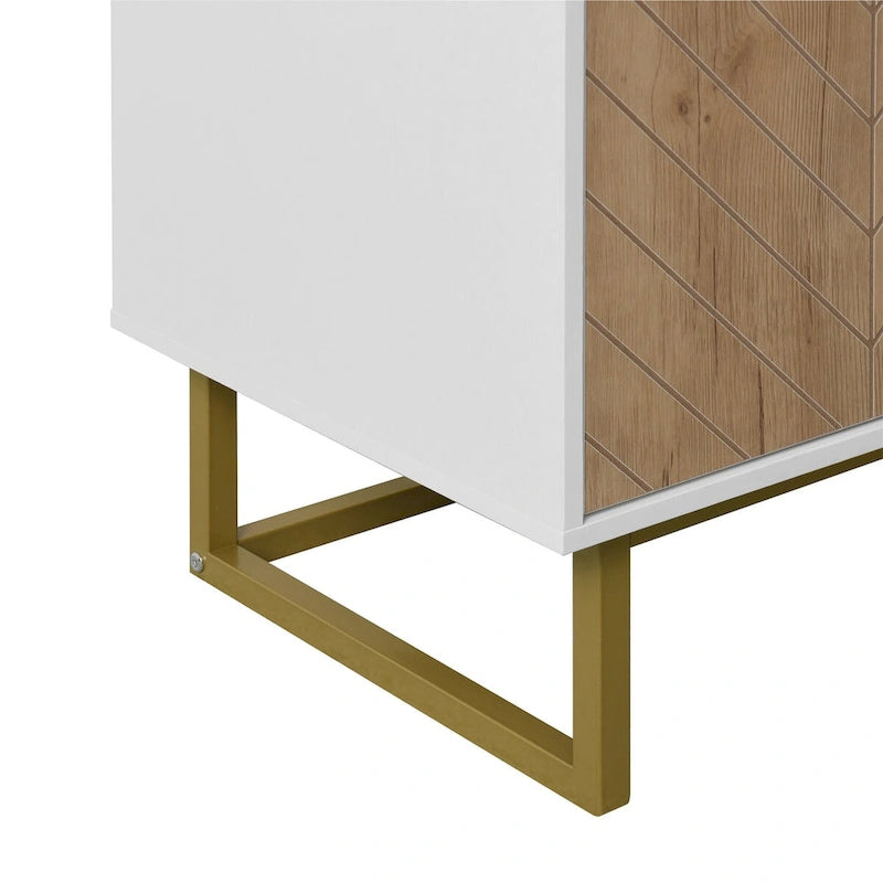 2-türiges Buffet-Sideboard, weißer Holzschrank mit verstellbarem Regal für Wohnzimmer, Küche, Schlafzimmer
