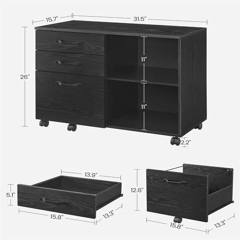3 Schubladen und offene Ablagefächer – 39,9 T x 80 B x 66 H